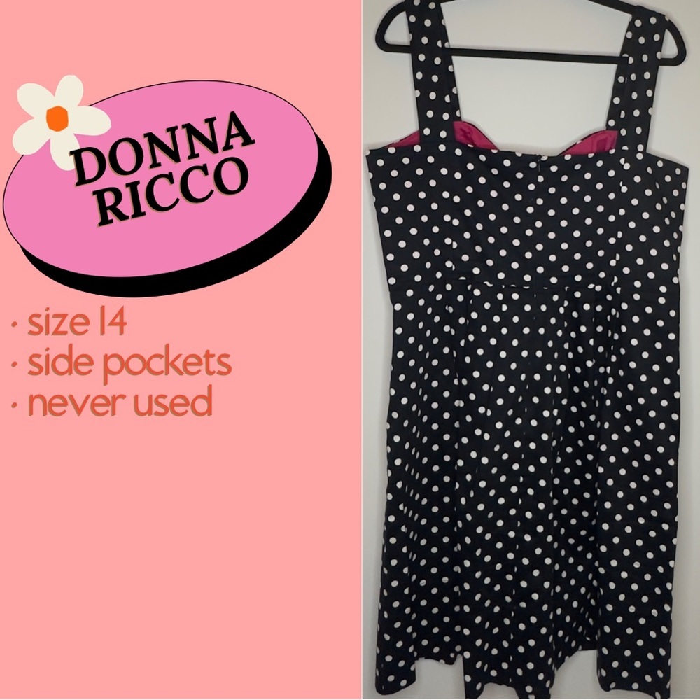 Donna Ricco Size 14 Black and White Polka Dot Dress - Picture 3 of 4